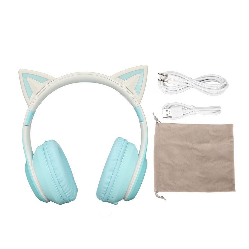 RGB Light Cat Ear Headphone, Foldable 3.5mm Wired Wireless BT