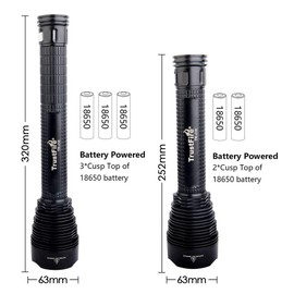 TrustFire 18650 LED Flashlight, J18 Super Bright 8000 Lumens, Water Resistant 5 Light Modes Large Tactical Torch by 2X or 3X 18650 26650 Rechargeable Battery (Battery Not Included)