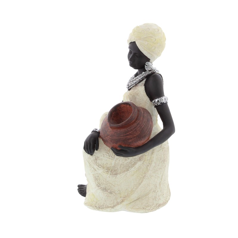 Deco 79 Polystone Woman Sitting African Sculpture with Red Water