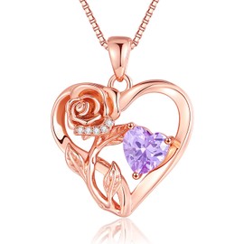 Infinity Rose Flower Heart Necklaces for Women 925 Sterling Silver Anniversary Jewelry Her Love Gifts for Wife Girlfriend Mom Mothers Day Valentines Birthday Rose Gold Birthstone Pendant Jun