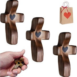 Olive Wood Fidget Cross Set - AnxietyRelief Gift, Pocket Stress Toy, Christian Decor for Home & Spiritual Comfort- Religious Prayer Ornaments