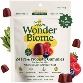 Plant People Gomitas prebióticas y probióticas WonderBiome 2 en 1 veganas, sin azúcar, para la salud digestiva y el alivio de la hinchazón. 5 mil...  