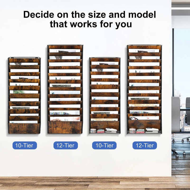 Solinxe 10-Pocket Wall File Organizer, Wood Mail Organizer Wall Mounted