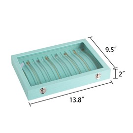 Frebeauty 15 Hooks Necklace Tray Velvet Neckalce Organizer with Clear Lid Lockable Necklace Holder Box Jewelry Organizer for Pendants Chains Necklace Jeweley Tray for Women Girls(Turquoise)