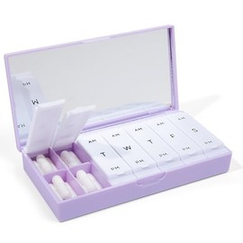 PORT X POLISH Designer Weekly Pill Box Organizer (AM/PM 2X Daily, Lilac) | Compact, Stylish 7-Day Vitamin Supplement Case | Cute Portable Mini Travel 