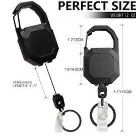 Original Heavy Duty Retractable Key Holder Keychain with Carabiner, Tacticle ID Badge Holder Reel with 31.5 in Dyneema Cord. 8.8OZ Strain Resisting