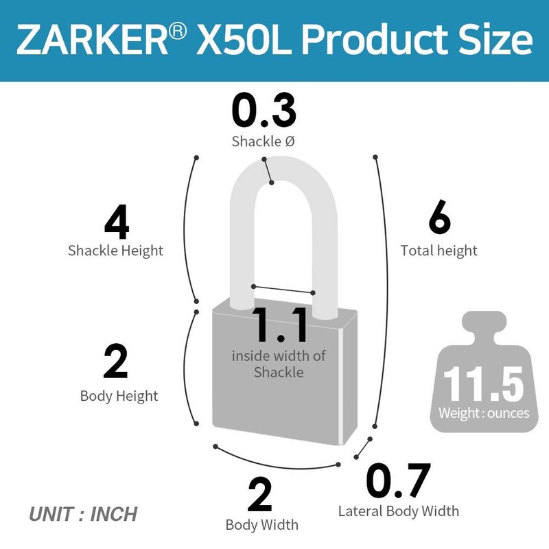 Zarker X50L - 4 Digit Heavy Duty Long Shackle Combination