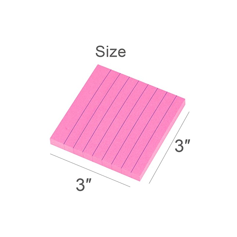 Vanpad Lined Sticky Notes 3x3 Inches, Rose Red Ruled Self-Stick
