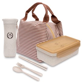 Alta Scelta Eco Friendly Lunch Box and Meal Container Leakproof with Lunch Bag and Bottle for Men’s and Women’s Adults Adjustable Compartments with Cutlery Set