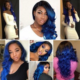 Raivide Blue Bundle Ombre Body Wave Human Hair Bundles Brazilian Blue Body Wave Bundles Human Hair Weave 12 14 16 Inch Ombre Bundle