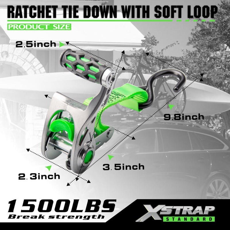 XSTRAP STANDARD 1in x 14ft Ratchet Straps with Ergonomic Aluminium