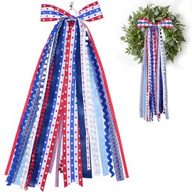 4th of July Decorations-Patriotic Wreath Sash for Front Door Decor, Assorted Red White and Blue Ribbons Bow with Clip for Memorial Day Decor Outdoor Party Holiday Home Decor