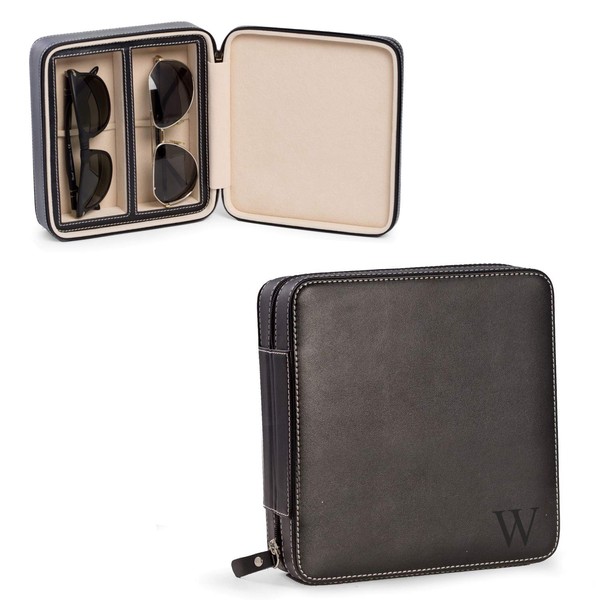 Bey-Berk Custom Personalized Black genuine leather two sunglasses/eyeglasses travel case