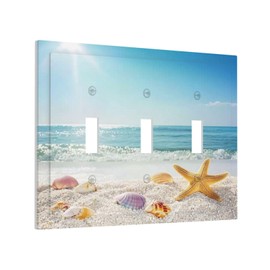 Nijuodnijir Decorative Switch Plates Summer Beach Colorful Seashell Starfish 3 Gang Wall Plate Triple Toggle Light Switch Cover Faceplate Electrical Wall Panels For Kids Room Nursery Decor