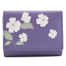 Mala Leather Sakura Flower Compact Tri-fold Purse - 3677 28 (Purple)