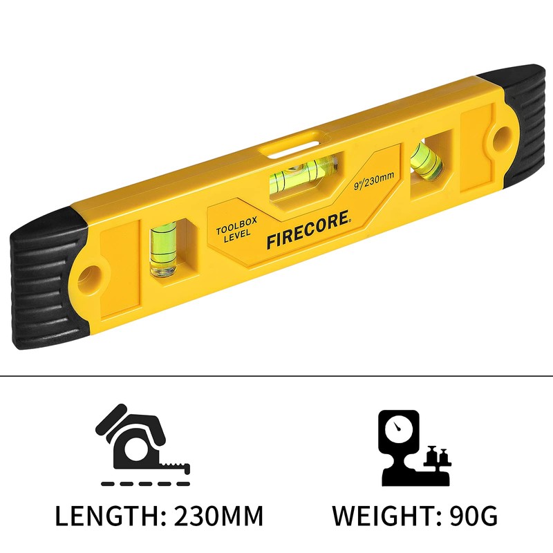 Firecore Magnetic Torpedo Level, 9-Inch Shockproof Toolbox Level with 3