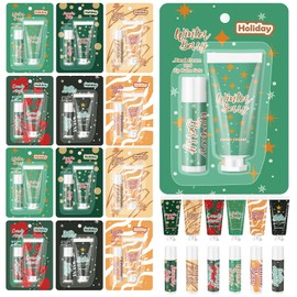 Loopeer 12sets/24pcs Christmas Hand Cream and Lip Balm Gift Sets for Women Travel Hand Lotions Moisturizing Lip Care Lipstick for Dry Cracked Christmas Stocking Stuffer Xmas Bulk Gift Coworker Adult