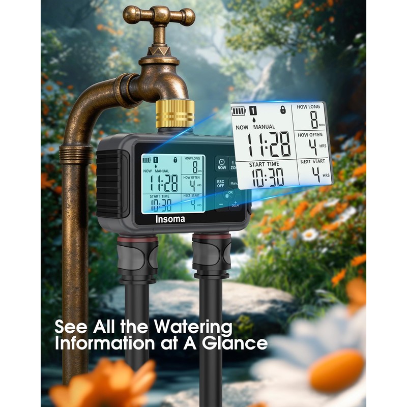 Insoma Water Timer with Brass Inlet & Outlet, 2 Independent