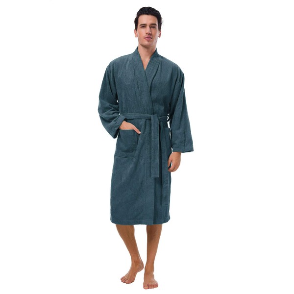 SIORO Mens Robe Terry Cloth Kimono Bathrobe Cotton Soft Shower