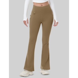 MAGCOMSEN Womens Fleece Lined Leggings Water Resistant Insualted Winter Warm Flare Leggings Yoga Ski Pants Brown, XS