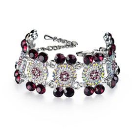 Women Fashion Classical Elegant Alloy Rhinestone Flower Bracelet Jewelry