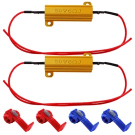 YIXISI 2 x 50 W 6 Ohm Load Resistor for Car LED SMD Indicator Error Code Fix, with 4 Quick Cable Clips, for LED Indicator, LED Number Plate Light, DRL