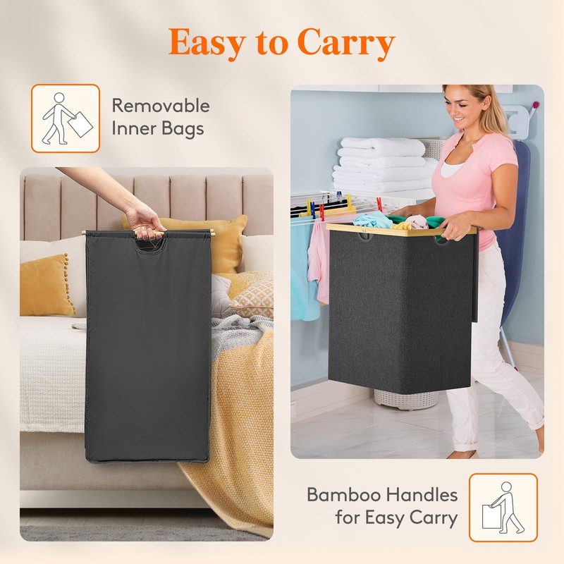 Lifewit 120L Double Laundry Hamper with Lid, Extra Large Bamboo