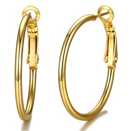 FaithHeart Stainless Steel Hoop Earrings with Shrimp Buckle Hoop Ear Piercing Women Men Minimalist Hoop Earrings with Lobster Buckle Stud Earrings in 30/40/70/100 mm with Gift Box, Metal, No Gemstone