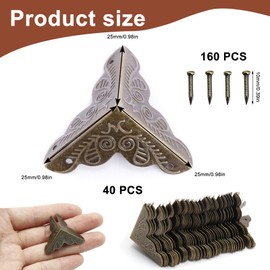 ADNEWX Pack of 40 Antique Furniture Corners, Corner Protectors, Metal, 25 mm, Table Corner Protectors for Boxes, Furniture, Shelf, Table Edge Protection, Vintage Bronze Antique Look, 160 Matching