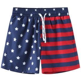 HODOSPORTS Traje de baño para niños con bolsillos, Bandera Rojo/Azul-Americana, 10-12 Años