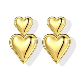 Stocking Stuffers Holiday Outfits for Women 2024 Chunky Heart Earrigns for Women Gold Dangle Earrings Double Heart Earrings Valentines Day Earrings Jewelry Gifts for Her