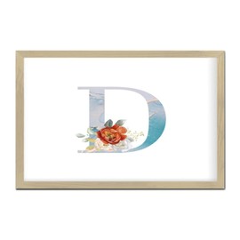 Initial Letter D Blue Monogram Wood Framed Printed Sign Primitive Decor Farmhouse Red Peony Floral Spring Signs Painted Wood Signs for Bedroom Shelf Porch 8x12in