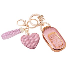 Vehicleloong Key Fob Cover Case Shell Keychain for Honda Accord Civic CRV CR-V HRV HR-V Pilot 2022 2023 2024 2025 Sport SI EX EX-L Touring Accessories Accessory Bling Girly Women, Gold Pink, TPU