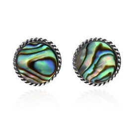 AeraVida Elegant Braided Border Round Abalone Shell Inlay .925 Sterling Silver Stud Earrings | Casual Sterling Silver Stud Earring for Women | Jewelry Gift for All Occasions