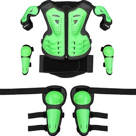 Kelendle Kids Motocross Gear Armor Vest Suit Dirt Bike Protective Gear Children's Chest Spine Protector Child Elbow Knee Pads for Outdoor Racing Riding Skating Snowboarding Skiing Green