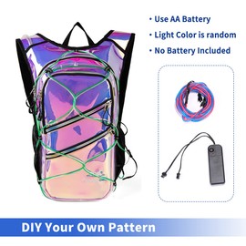 Hydration Backpack Pack with Cool Lights, 2L Water Bladder, Lightweight Bag for Running, Hiking, Bike, Climbing, Music Festival Essential, and Rave (Holographic-Purple)
