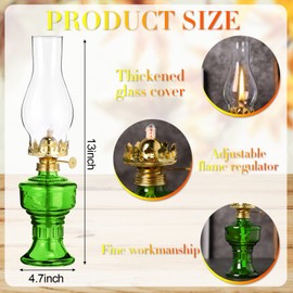 2 Pcs Chamber Oil Lamps for Indoor Use Vintage Kerosene Lamp Rustic Hurricane Kerosene Lantern with Adjustable Fire Wick Lighting Oil Lantern for Home Emergency Lighting, 13'' High(Green)