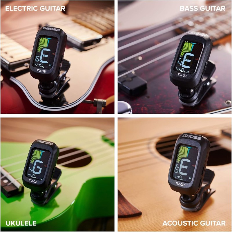 BOSS TU-02 Clip Tuner, Color Display, Compatible with Guitar, Bass,