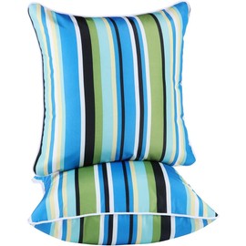 Enipate Inserts Included Outdoor Throw Pillows, Pack of 2 Striped Water Resistance Stuffed Pillows for Patio Furniture Decor 18x18 in