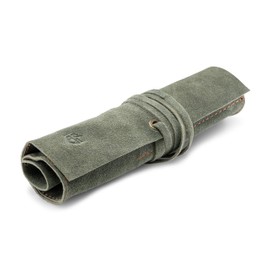 Angus Stoke Leather Roll Bag for Pens, Brushes and Accessories - Leather Pencil Case - Handmade Pencil Roll Leonardo, Olive-Green, Pen roll folder