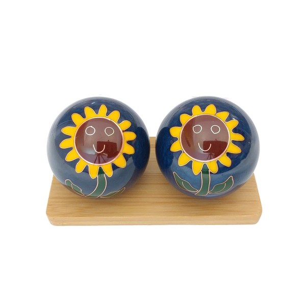 Top Chi Sunflower Baoding Balls with Bamboo Stand. Chiming Chinese Health Balls for Hand Therapy, Exercise, and Stress Relief (Large 2 Inch)