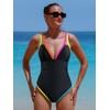 popvil Women's Tummy Control Swimsuits One Piece Neon Color Block