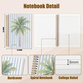 WUCHJ Coastal Beach Notebook, Blue Striped Palm Tree Journal, Preppy Beach Spiral Notebook Journal for Note Taking, Gifts for Ocean Beach Lovers, Beachy School Supplies, 5.5x8.3 Inch