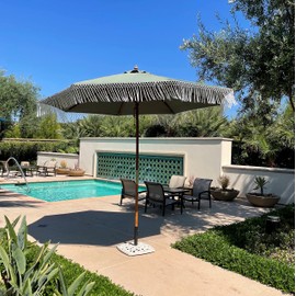 FORMOSA 9ft 6 Rib Market Bohemian Patio Umbrella Replacement Canopy - 300D UV Protective and Water Resistant Patio Fade Resistant Top Fabric Cloth - Umbrella Replacement Cover CANOPY ONLY (Sage Green Tassels)