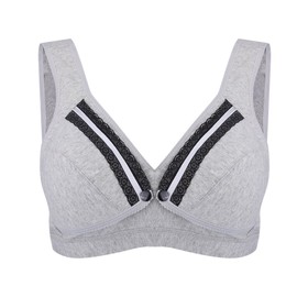 Ausla Wireless Maternity Nursing Bra, 4 Rows, Hook and Eye Closure, Front Open Button, Widened Shoulder Straps, Healthy Cotton Nursing Bras for Pregnant Women, gray