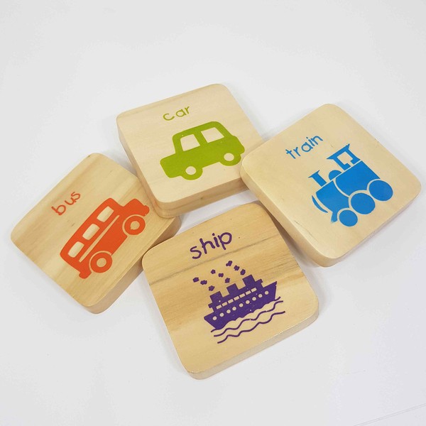 IVEI wooden educational magnets - bright colored vehicle magnets -