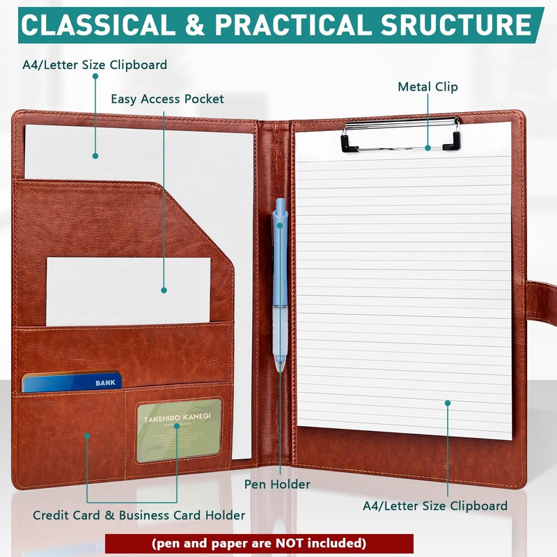 Clipboard Folder A4, Professional PU Leather Portfolio Folder, Legal Pad