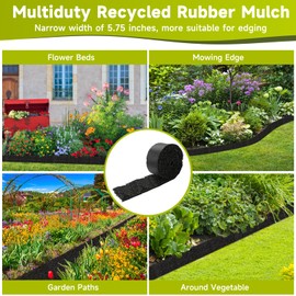 Lukloy 2 Pack 140" X 5.75" Black Rubber Mulch for Landscaping Reduced Weed Growth, Cuttable Recycled Rubber Mulch Roll Mat, Permanent Natural-Looking Tree and Playground Gardening Edging Border