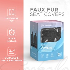Carbella Sheepskin Car Seat Covers, 2-Pack Faux Fur, Front Seats Only, Cute Automotive Seat Covers For Cars (Black)