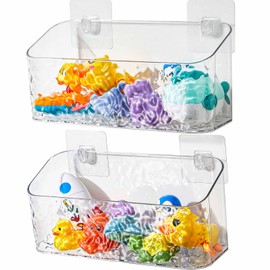 Eunion Bath Toy Storage Organizer, Bathtub Toy Storage Holder, Large Capacity Wall Mounted Shower Caddy Shower Organizer, No Drill Shelves Basket, Wave, 2 Pack